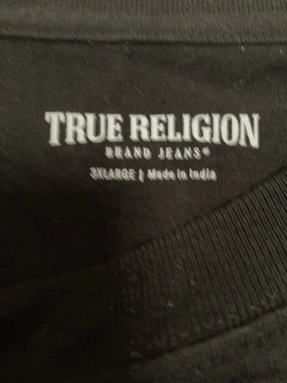True Religion Black Tee with Red TRUE and White Skull Graphic